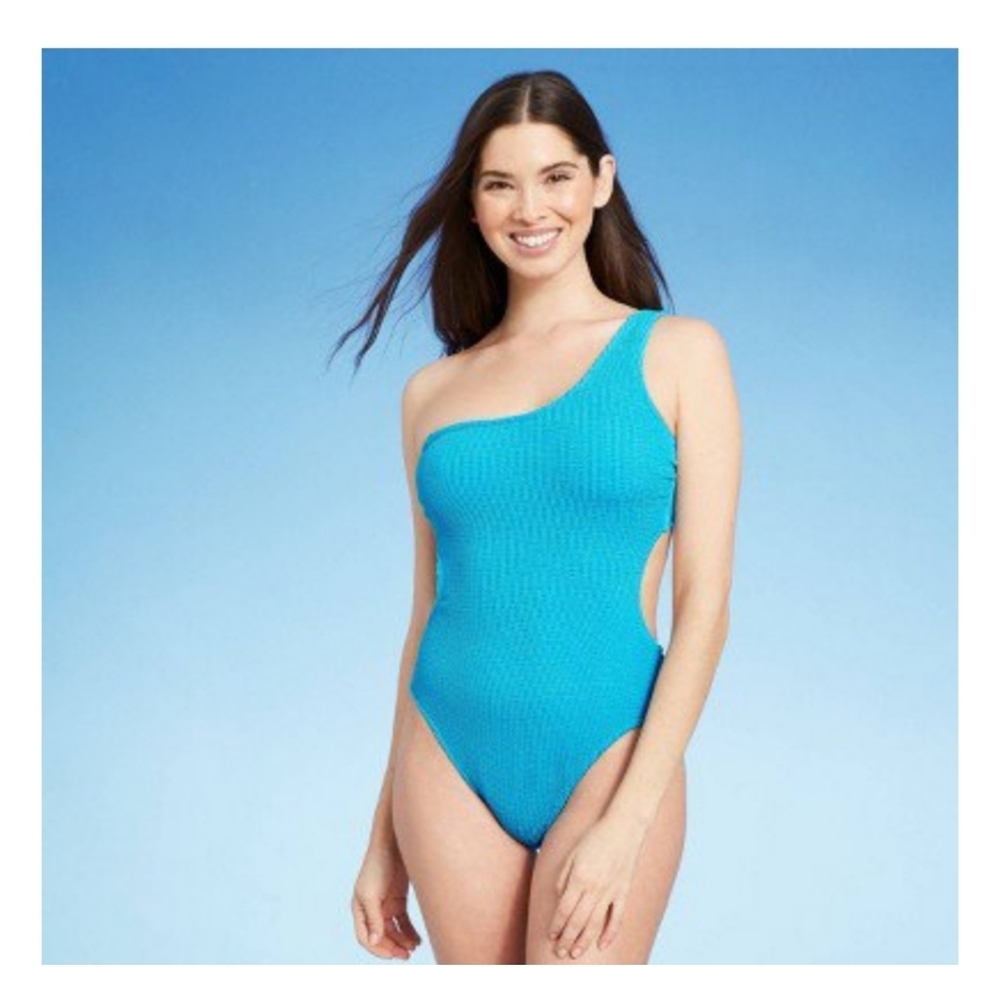 NWT Shade & Shore One Shoulder OnePiece Pucker Swimsuit M 8-10